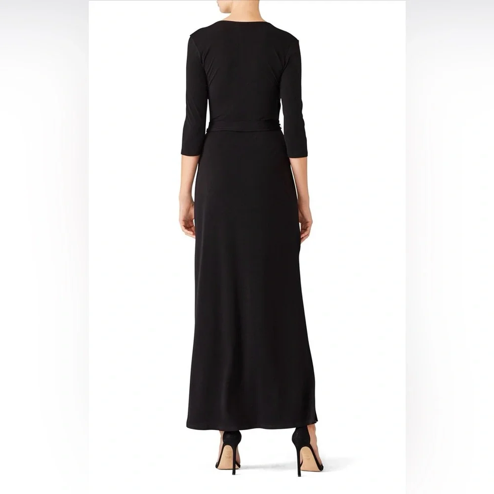 Leota Black Perfect Wrap Maxi 3/4 Sleeves Dress Medium - Picture 2 of 9